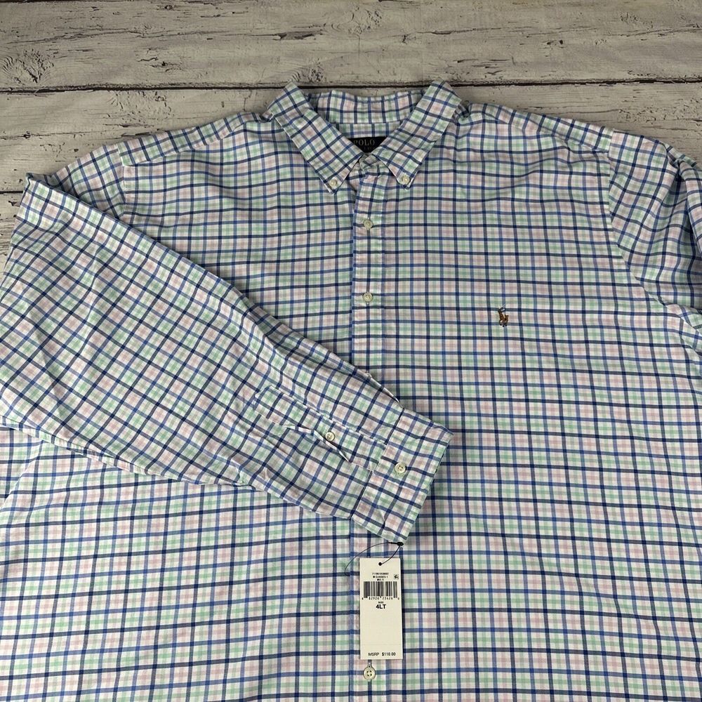New Polo Ralph Lauren Button Down Shirt‎ Blue Pink Green Plaid Long Sleeve 4XLT